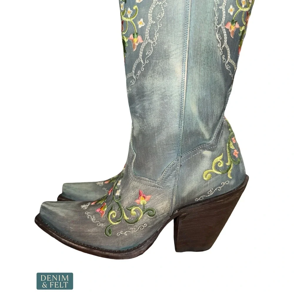 NEW‎ Dan Post Flower Child Turquoise Embroidered Knee High Western Boots 6.5 - Picture 12 of 16